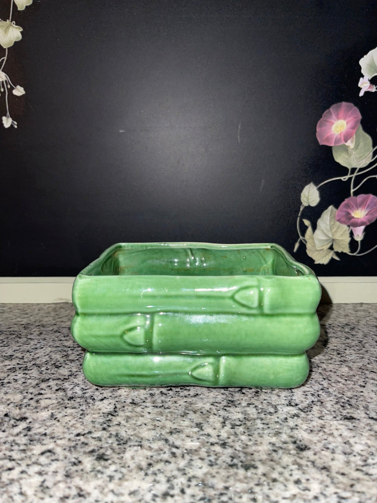 Vintage Green Bamboo Ceramic Planter
