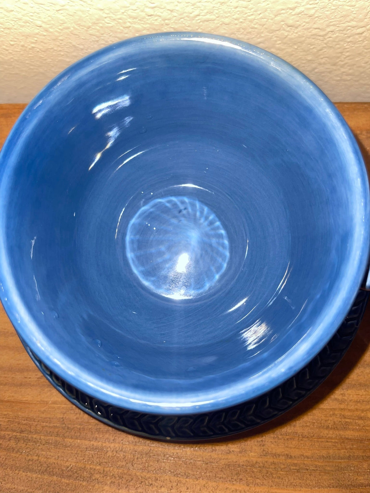 Interior top view of Athens Blue ironstone cup showing blue glaze