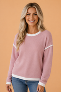 Contrast Trim Drop Shoulder Long Sleeve Knit Top