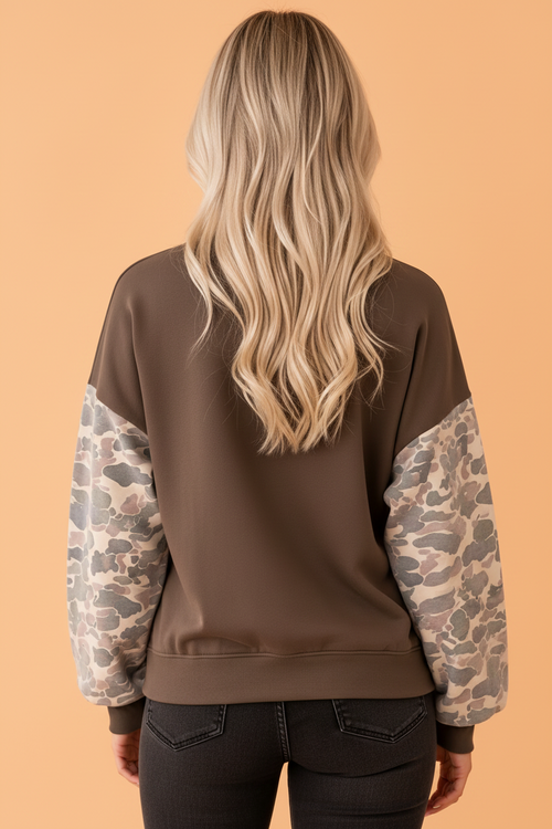 Camo Patchwork Drop Shoulder Crewneck Sweatshirt