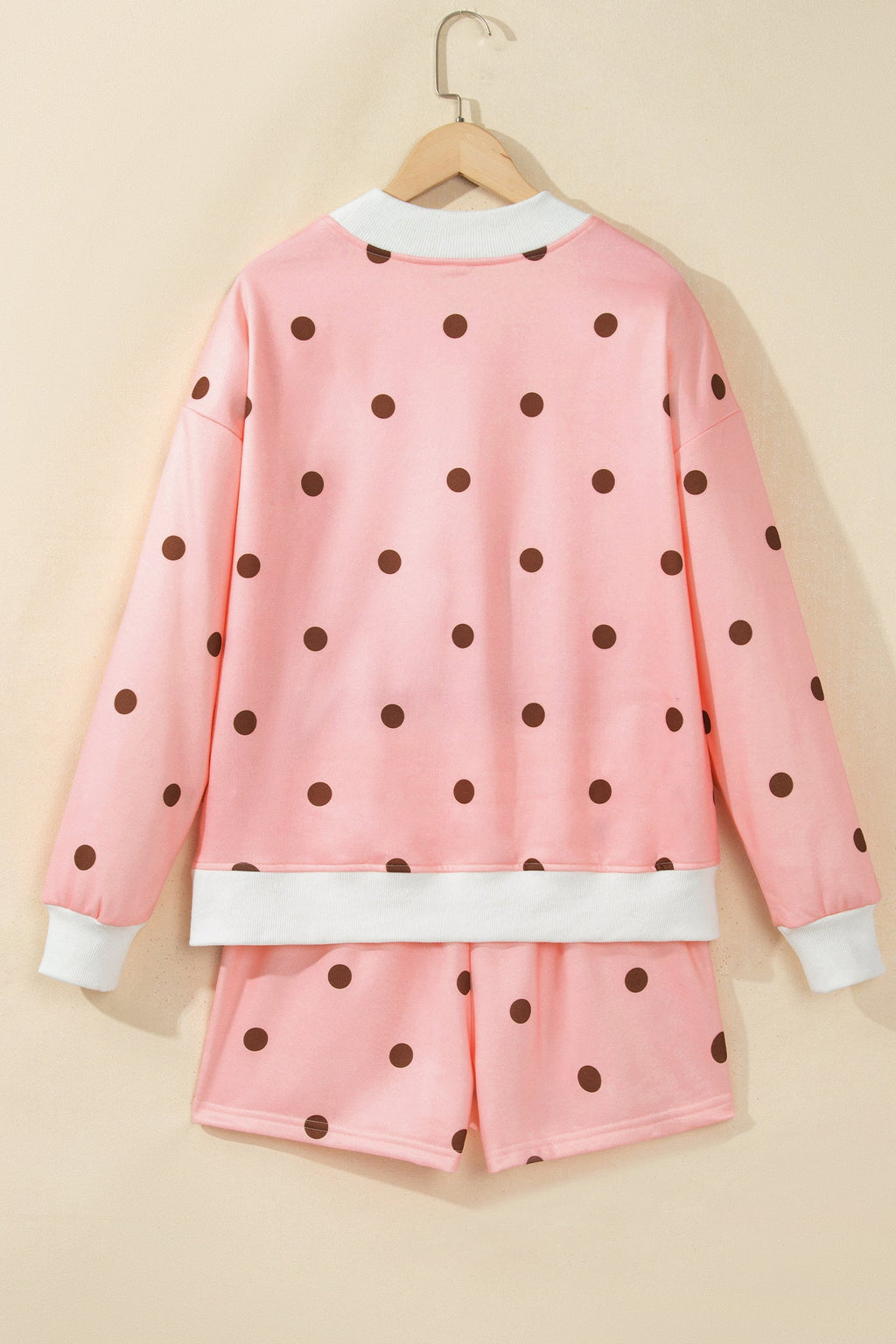 Polka Dot Ribbed Trim Mock Neck Top & Shorts Set