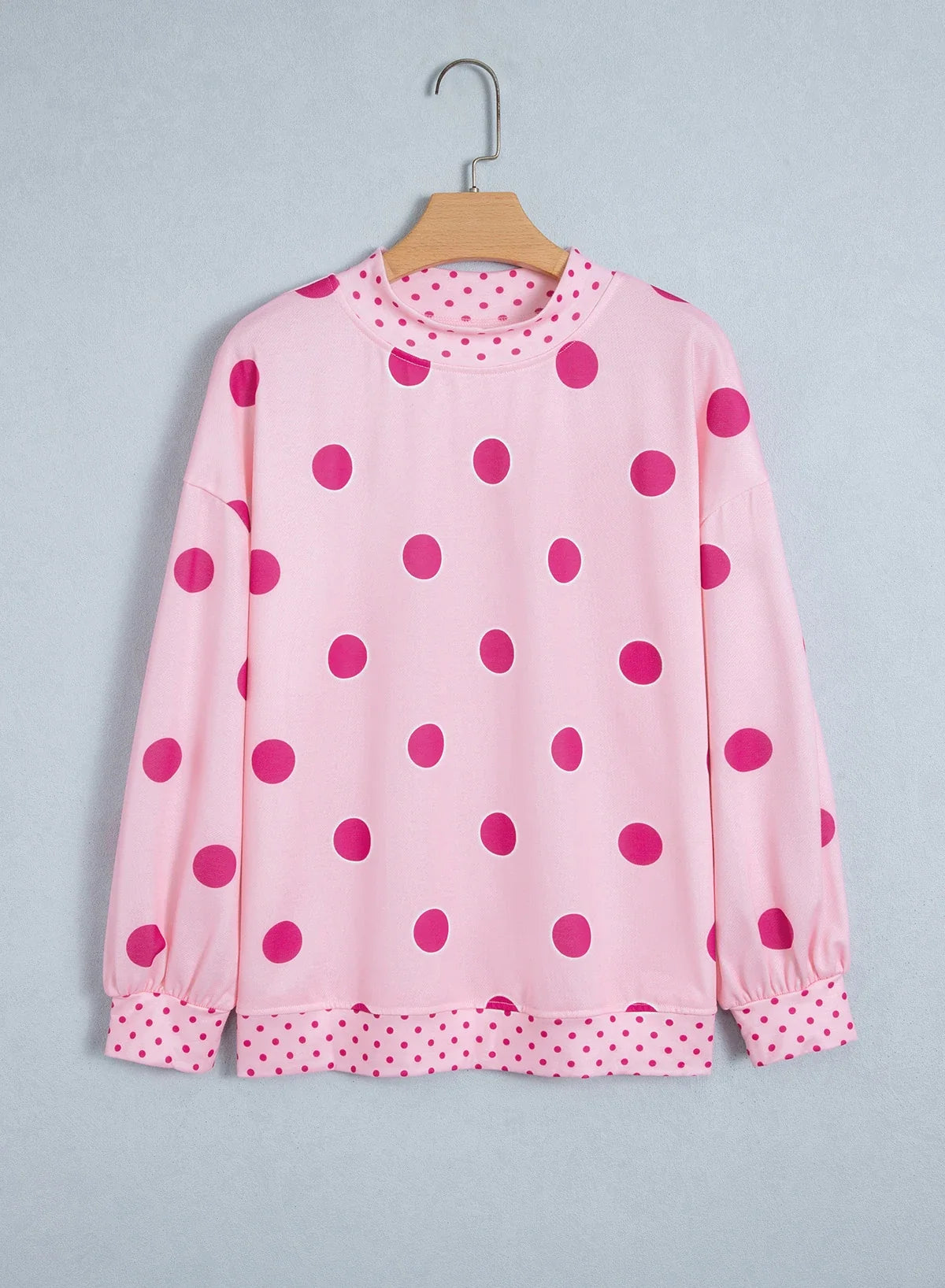 Polka Dot Patchwork Drop Shoulder Oversized Sweatshirt