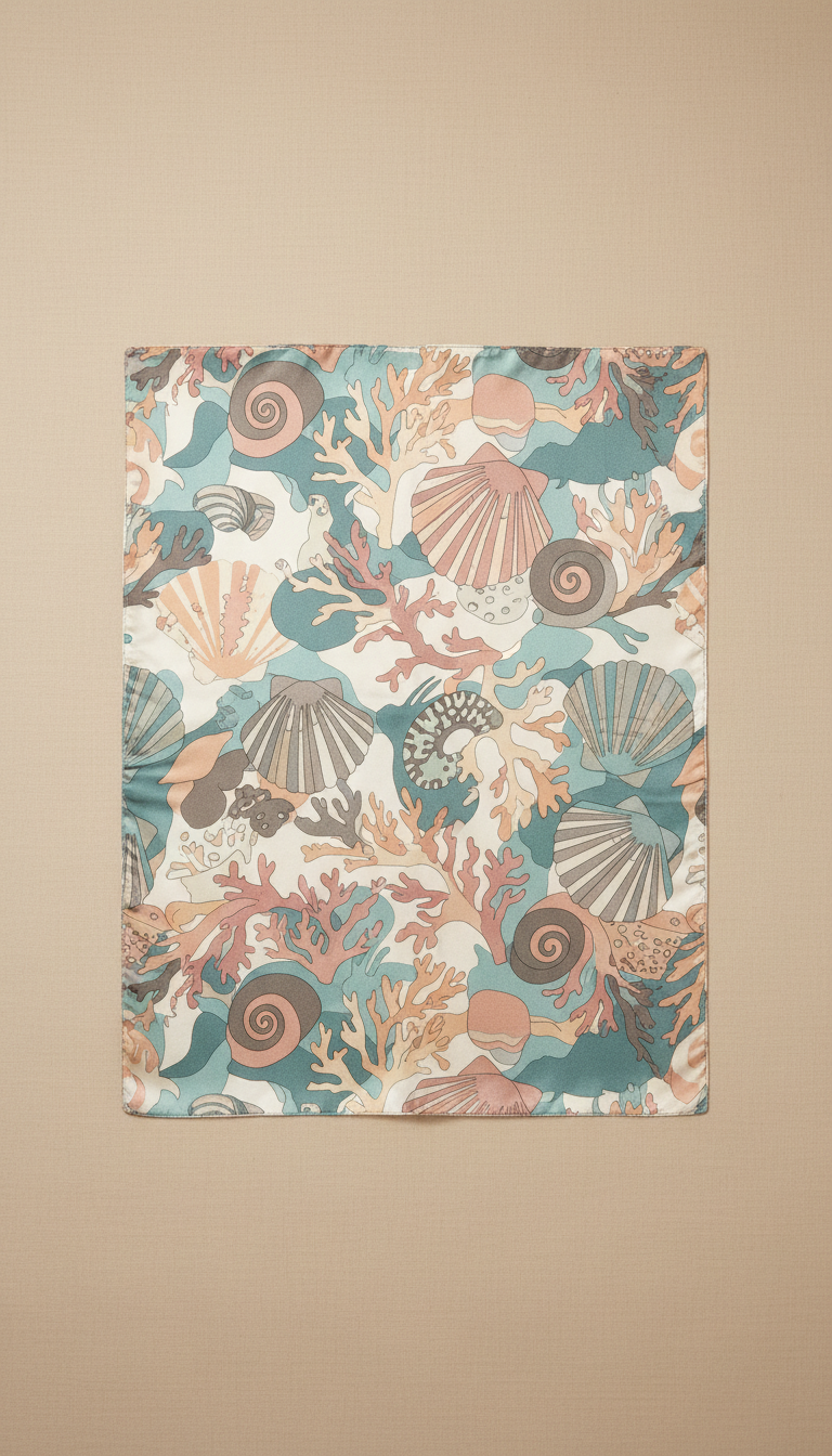 Seashell-patterned silk scarf