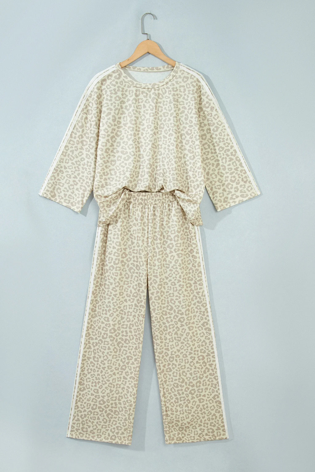 Leopard Varsity Stripe 3/4 Sleeve Top & Pants Set