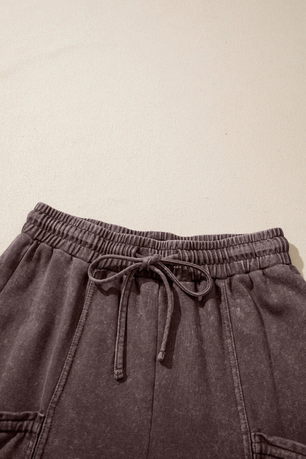 Solid Mineral Wash Drawstring Cargo Pocket Pants