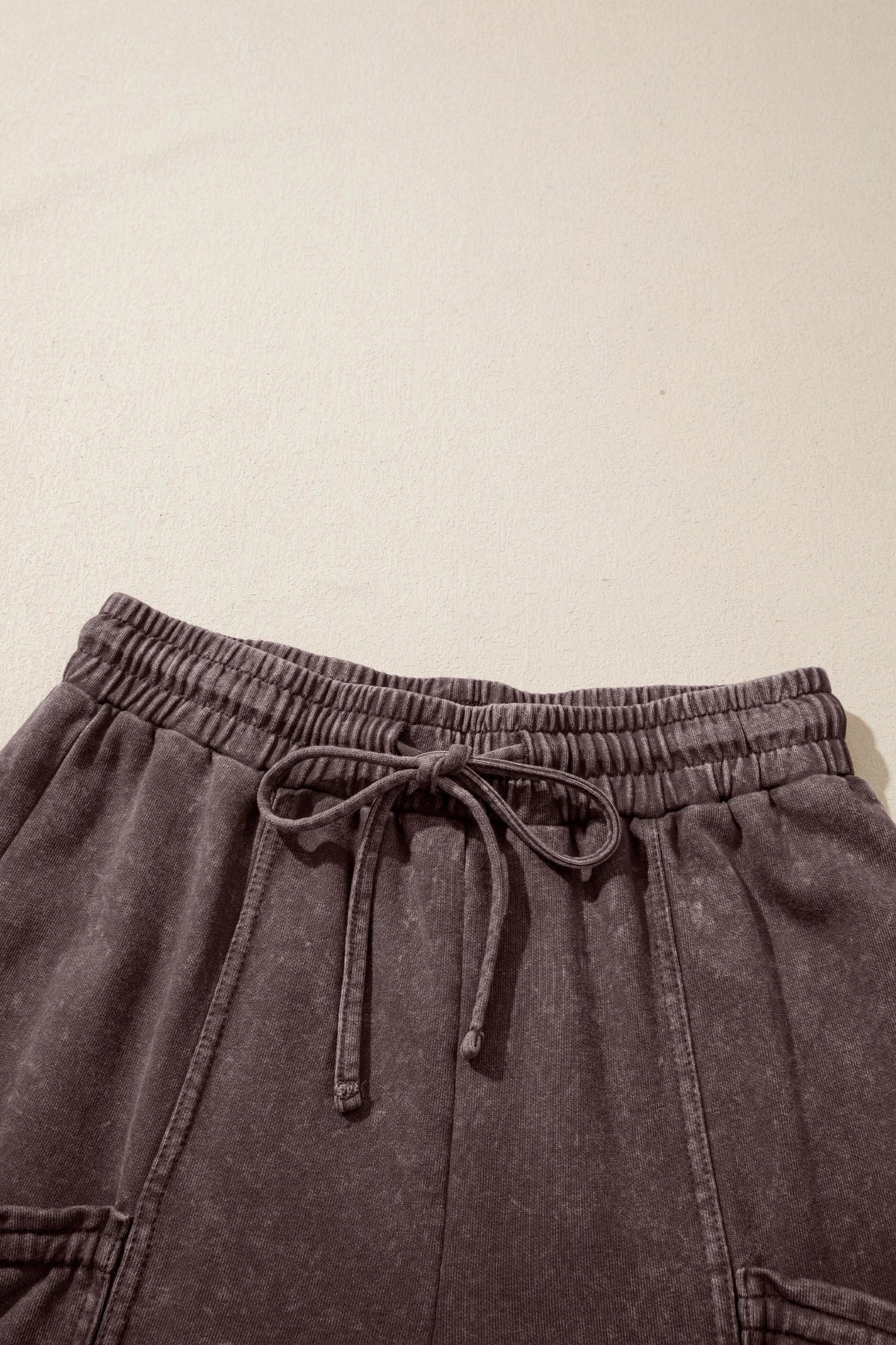 Solid Mineral Wash Drawstring Cargo Pocket Pants